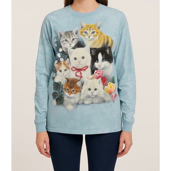 Vintage The Mountain Cats Graphic Long Sleeve Shirt Size XL Blue Tie Dye 2000 - Picture 1 of 9